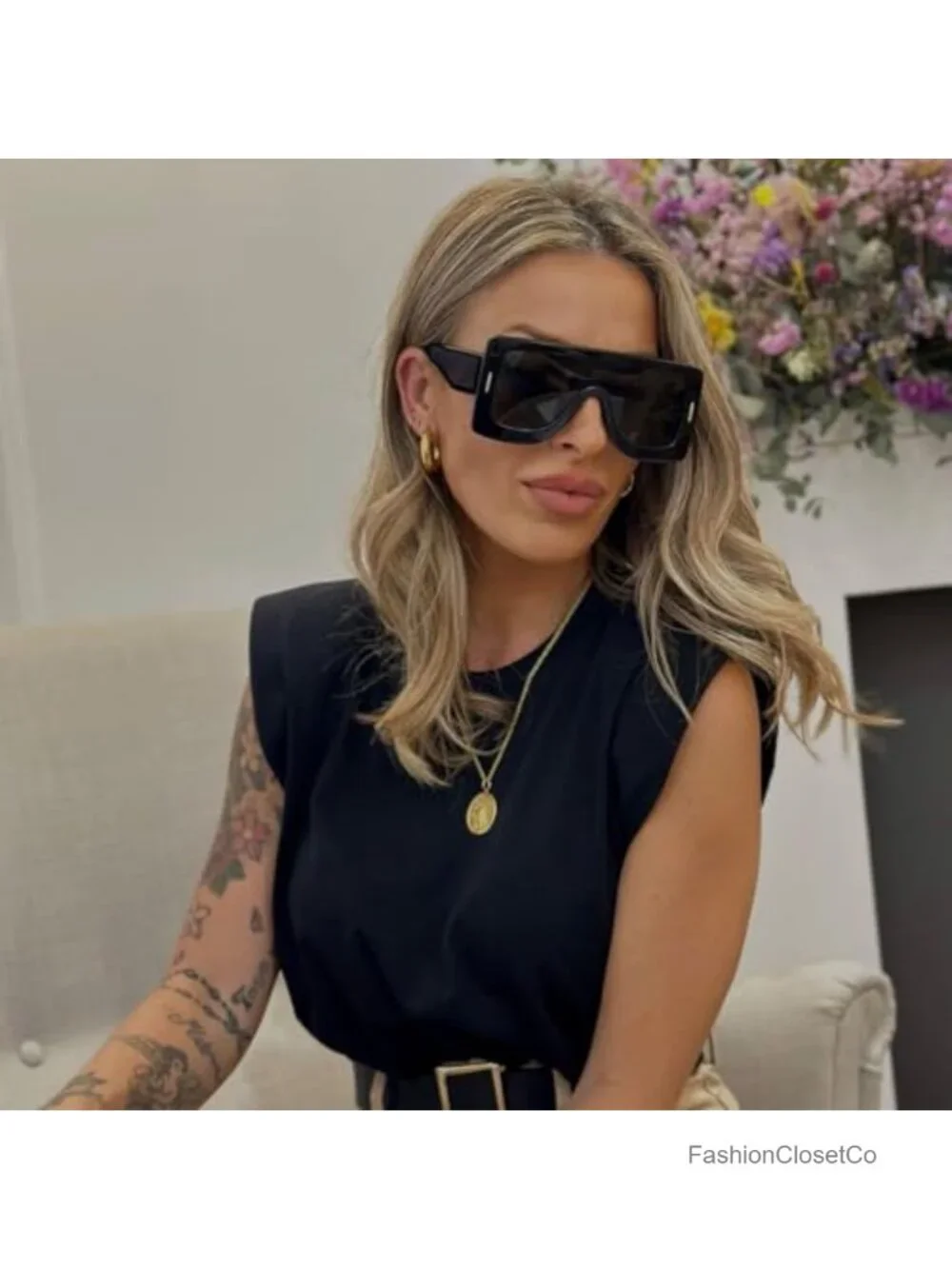 Trendy Anagram Mask Sunglasses Oversized Flat Top Shield UV Protection